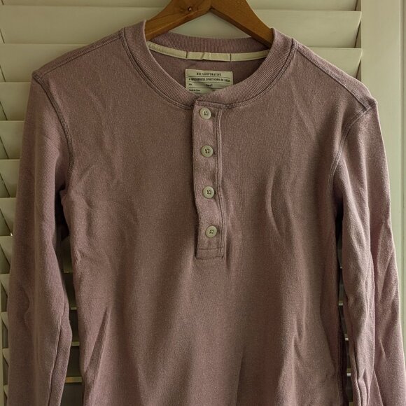 Women S REI Co-Op Farlands Henley Purple Long Slv Top Shirt Organic Cotton Hemp - Picture 6 of 6